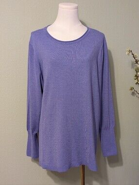 Chico’s Women's Sweater Knit Top XXL Long Sleeve Banded Cuff Split Hem Soft